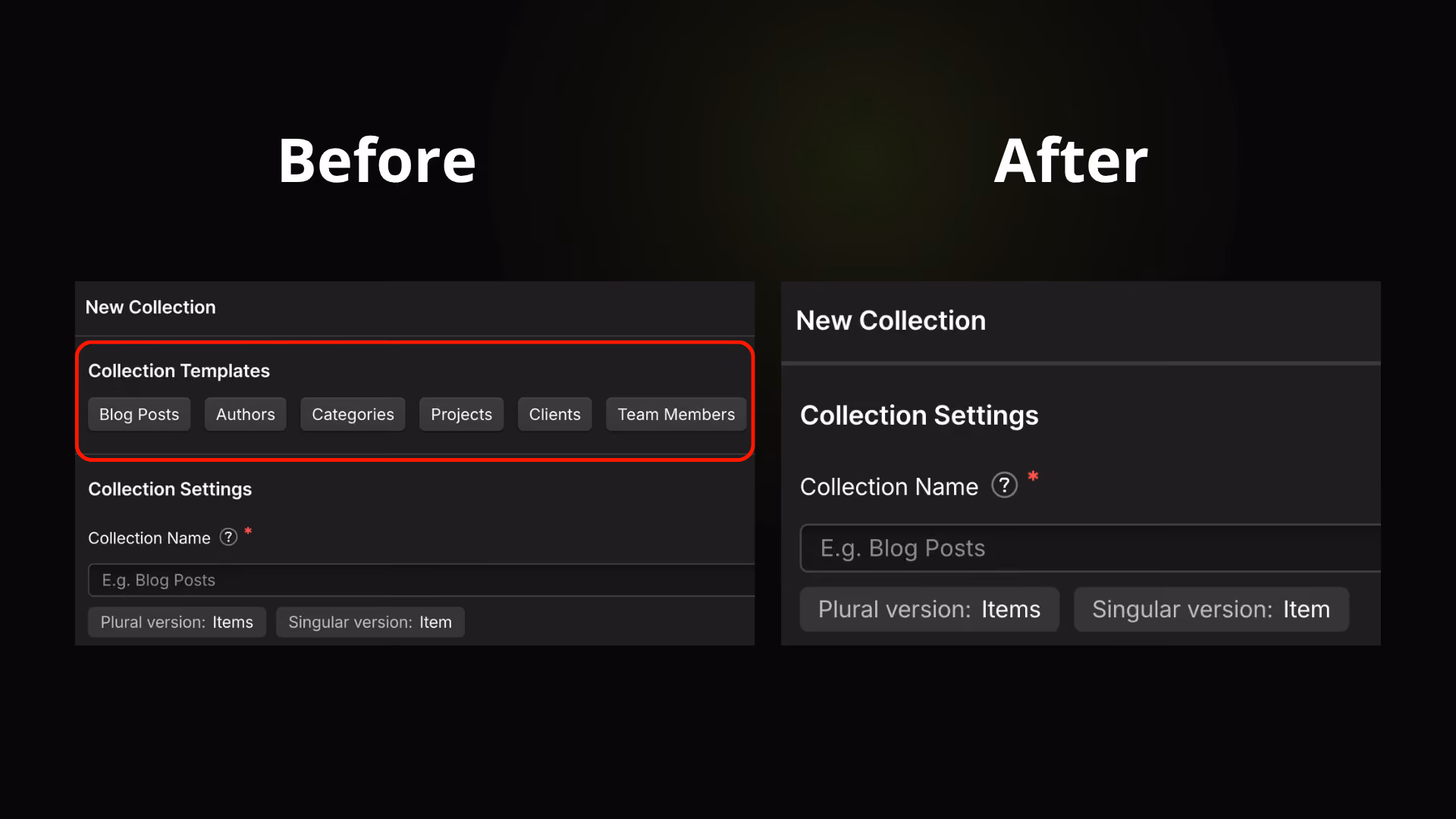 Hide Collection Templates